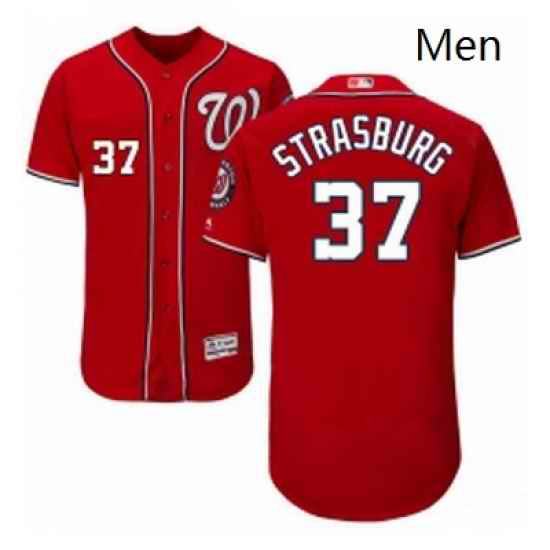 Mens Majestic Washington Nationals 37 Stephen Strasburg Red Alternate Flex Base Authentic Collection MLB Jersey